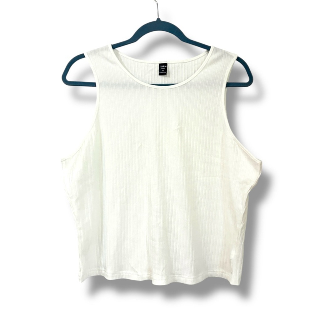 SHEIN White Muscle Tee Ribbed Cropped Sleeveless Tank Top Women’s Plus Size 3X